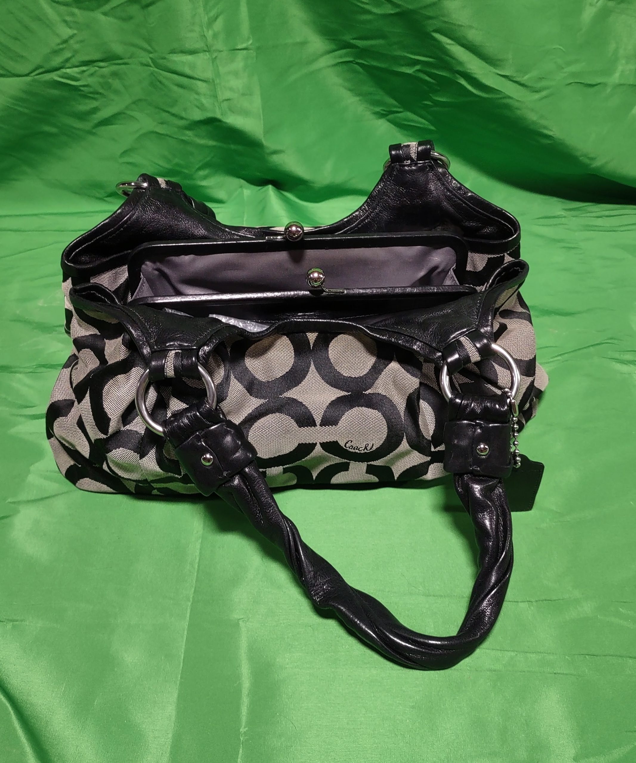 Vintage Coach Small Signature C Shoulder Bag Black Leather Trim | eBay